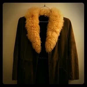 Long brown suede vintage heavy jacket